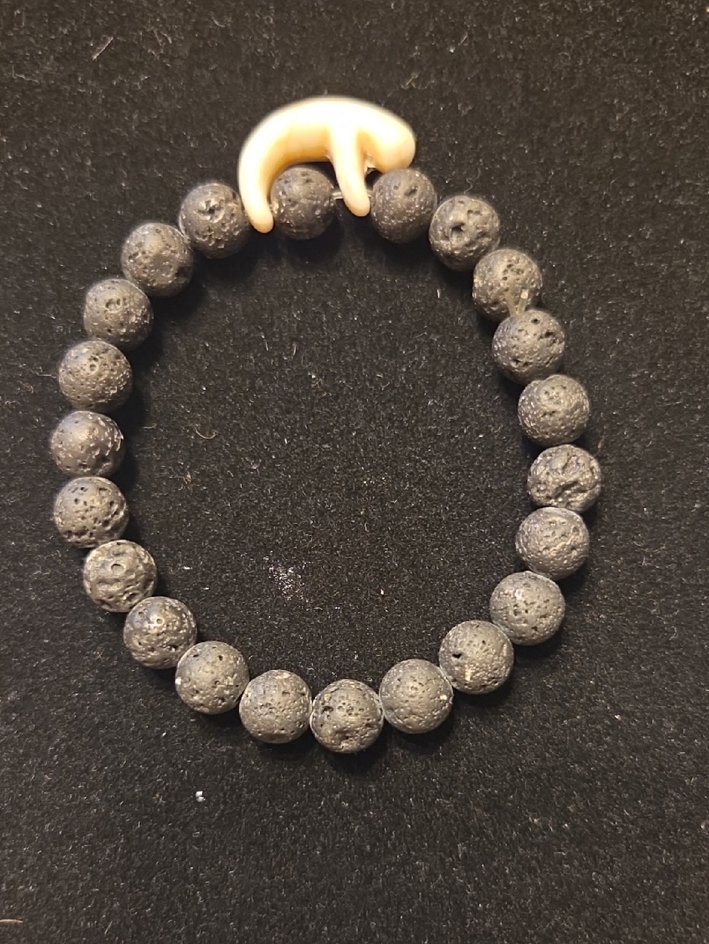 Alaskan Lava Stone Beaded Bracelet with Bone Bear Accent